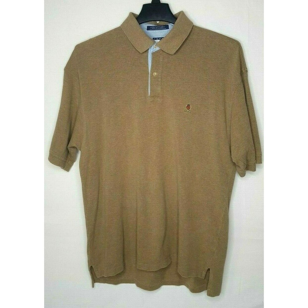 Vintage Tommy Hilfiger Brown Short Sleeve Polo Mens Size XL Shirt Crest Logo